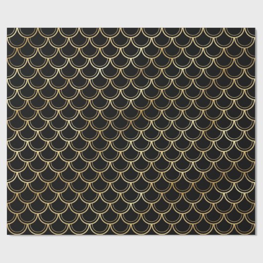 Elegant Black Gold Shimmer Mermaid Scales Birthday Cadeaupapier (Vlak)