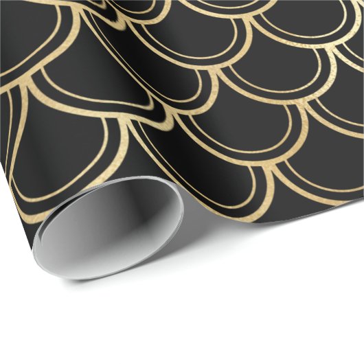 Elegant Black Gold Shimmer Mermaid Scales Birthday Cadeaupapier (Rol Hoek)