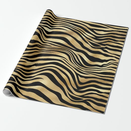 Elegant Black Gold Shimmer Zebra Print Birthday Cadeaupapier (Uitgerold)