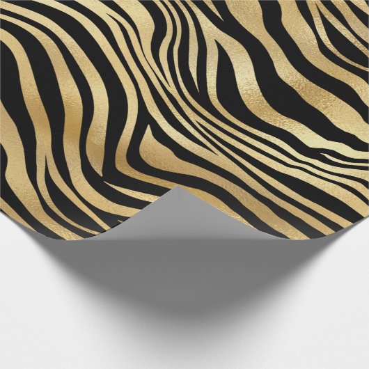 Elegant Black Gold Shimmer Zebra Print Birthday Cadeaupapier (Hoek)