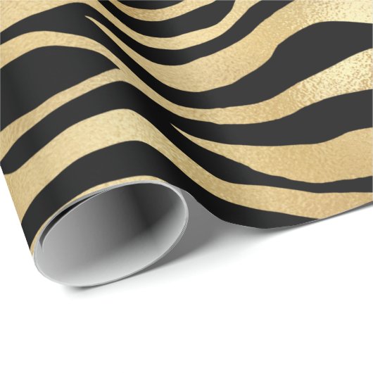 Elegant Black Gold Shimmer Zebra Print Birthday Cadeaupapier (Rol Hoek)