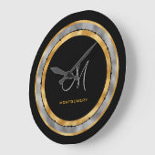 Elegant Black Gold Silver Foil - aangepast monogra Grote Klok (Hoek)