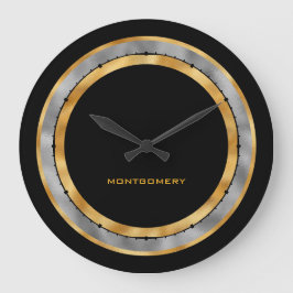 Elegant Black Gold Silver Foil op maat gemaakt Grote Klok