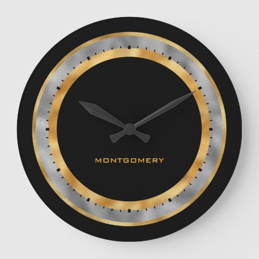 Elegant Black Gold Silver Foil op maat gemaakt Grote Klok (Voorkant)