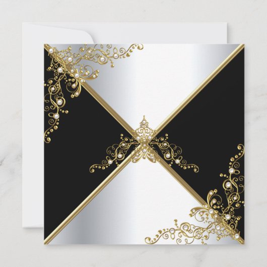 Elegant Black Gold Silver Pearl Birthday Kaart (Achterkant)