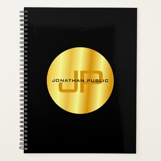 Elegant Black Gold Sjabloon Trendy Monogram Planner (Voorkant)