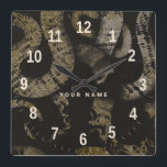 Elegant Black Gold Snakes, naam en voornaam luxe Vierkante Klok<br><div class="desc">Aangepaste naam Luxury Elegant Black Gold Snakes Animal Square Wall Clock. Creëer je eigen stijlvolle decor. Een grijs stadslangenpatroon,  masculinair maar zeer chic,  perfect als uniek decor-cadeau voor hem en haar.</div>
