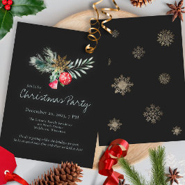 Elegant Black Gold Snowflake Christmas Party Kaart