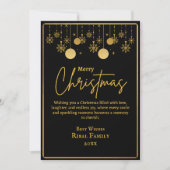 Elegant Black & Gold Snowflake Merry Christmas Feestdagenkaart (Voorkant)