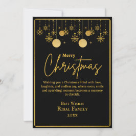 Elegant Black & Gold Snowflake Merry Christmas  Feestdagenkaart
