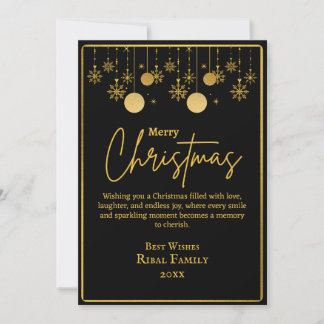 Elegant Black & Gold Snowflake Merry Christmas Kaart