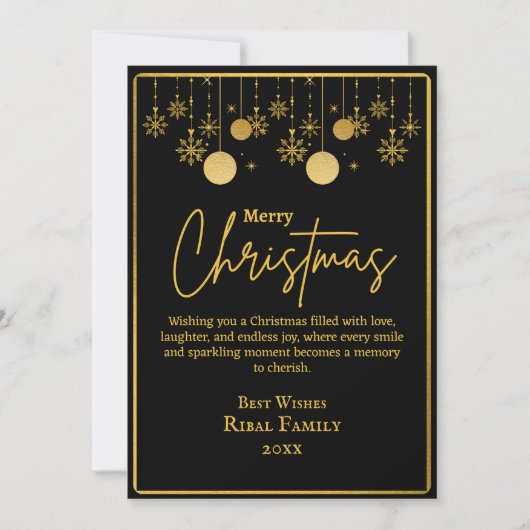 Elegant Black & Gold Snowflake Merry Christmas Kaart (Voorkant)