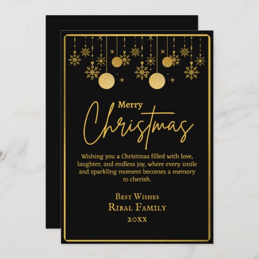 Elegant Black & Gold Snowflake Merry Christmas Kaart (Voorkant / Achterkant)