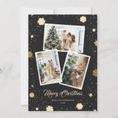 Elegant Black Gold Snowflakes 3 Fotokerstmis Feestdagenkaart (Voorkant)
