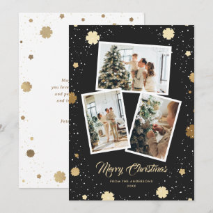 Elegant Black Gold Snowflakes 3 Fotokerstmis Feestdagenkaart