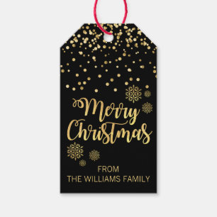 Elegant Black Gold Snowflakes Merry kerst Cadeaulabel