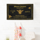 Elegant Black Gold Sparking Bee Afstuderen Spandoek (Insitu)