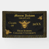 Elegant Black Gold Sparking Bee Afstuderen Spandoek (Horizontaal)