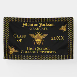Elegant Black Gold Sparking Bee Afstuderen Spandoek
