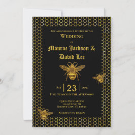 Elegant Black Gold Sparking Beehive Weddenschap Kaart