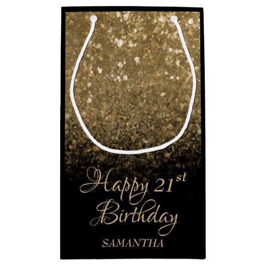 Elegant Black Gold Sparkle 21st Birthday Klein Cadeauzakje (Achterkant)