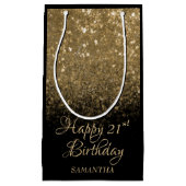 Elegant Black Gold Sparkle 21st Birthday Klein Cadeauzakje (Voorkant)