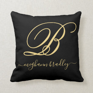 Elegant Black Gold Specialized Name Monogramed  Kussen