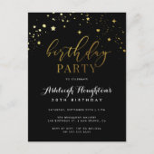 Elegant Black & Gold Star Confetti Birthday Uitnodiging Briefkaart (Voorkant)