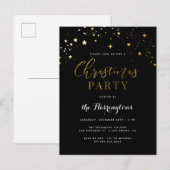 Elegant Black & Gold Star Confetti kerstfeest Uitnodiging Briefkaart (Voorkant / Achterkant)