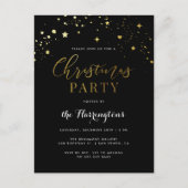Elegant Black & Gold Star Confetti kerstfeest Uitnodiging Briefkaart (Voorkant)