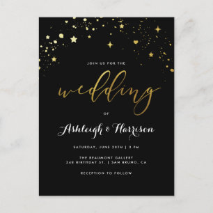 Elegant Black & Gold Star Confetti Wedding Uitnodiging Briefkaart