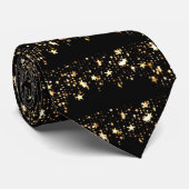 Elegant Black & Gold Stars-Stropdas voor kerstmis Stropdas (Opgerold)