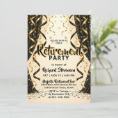 Elegant Black Gold Streamers Retirement Party Kaart (Staand voorkant)