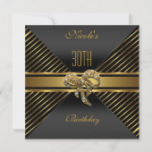Elegant Black gold Stripe 30th Birthday Invitation Kaart (Voorkant)