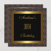 Elegant Black gold Stripe 30th Birthday Invitation Kaart (Voorkant / Achterkant)