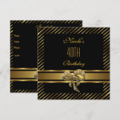 Elegant Black gold Stripe 40th Birthday Invitation Kaart (Voorkant / Achterkant)