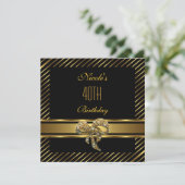Elegant Black gold Stripe 40th Birthday Invitation Kaart (Staand voorkant)