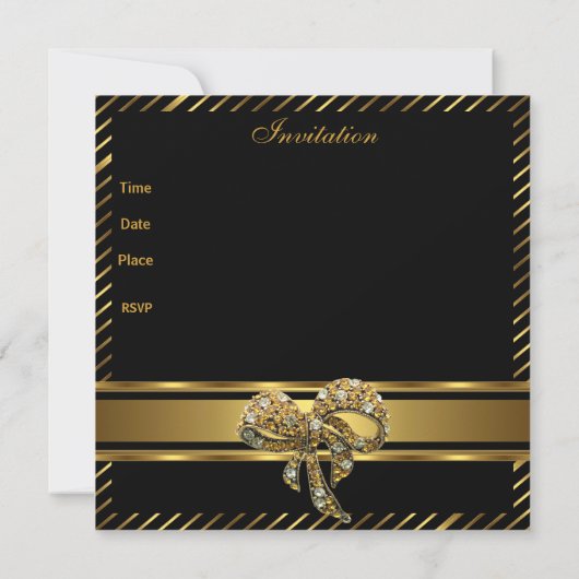 Elegant Black gold Stripe 40th Birthday Invitation Kaart (Achterkant)