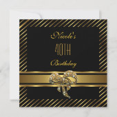 Elegant Black gold Stripe 40th Birthday Invitation Kaart (Voorkant)