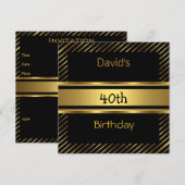 Elegant Black gold Stripe 40th Birthday Invitation Kaart (Voorkant / Achterkant)