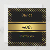 Elegant Black gold Stripe 40th Birthday Invitation Kaart (Voorkant)