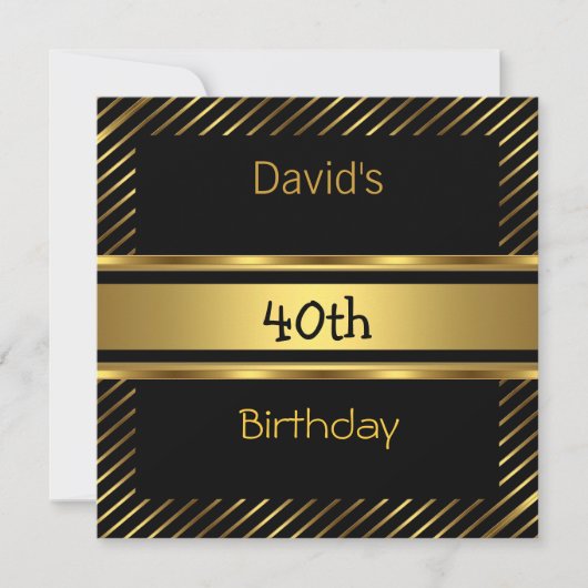Elegant Black gold Stripe 40th Birthday Invitation Kaart (Voorkant)