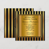 Elegant Black Gold Stripe Birthday Party Kaart (Voorkant / Achterkant)