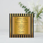 Elegant Black Gold Stripe Birthday Party Kaart (Staand voorkant)