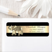 Elegant Black, Gold Stripe, Gold Paisley Elephant Etiket (Insitu)
