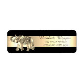 Elegant Black, Gold Stripe, Gold Paisley Elephant Etiket (Voorkant)