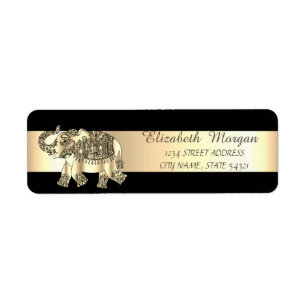 Elegant Black, Gold Stripe, Gold Paisley Elephant Etiket