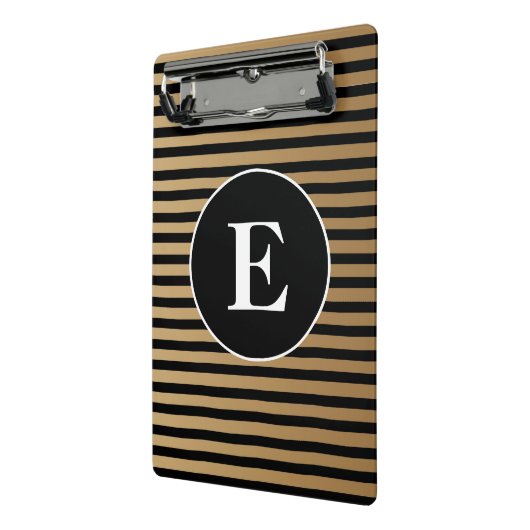Elegant Black Gold Striped Monogram Mini Klembord (Angled2)