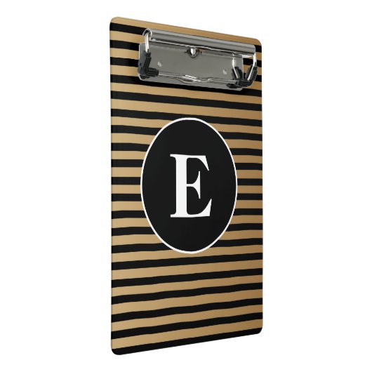 Elegant Black Gold Striped Monogram Mini Klembord (Schuin)