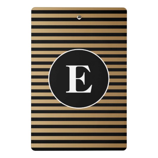 Elegant Black Gold Striped Monogram Mini Klembord (Achterkant)